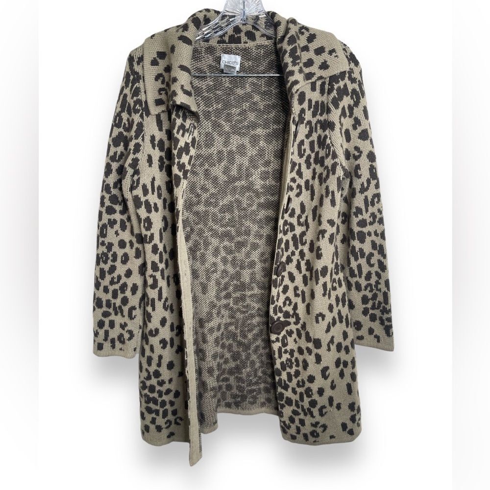 Chico’s Brown Tan Cheetah Print Heavy Long Cardigan Sweater Size 0 / S
